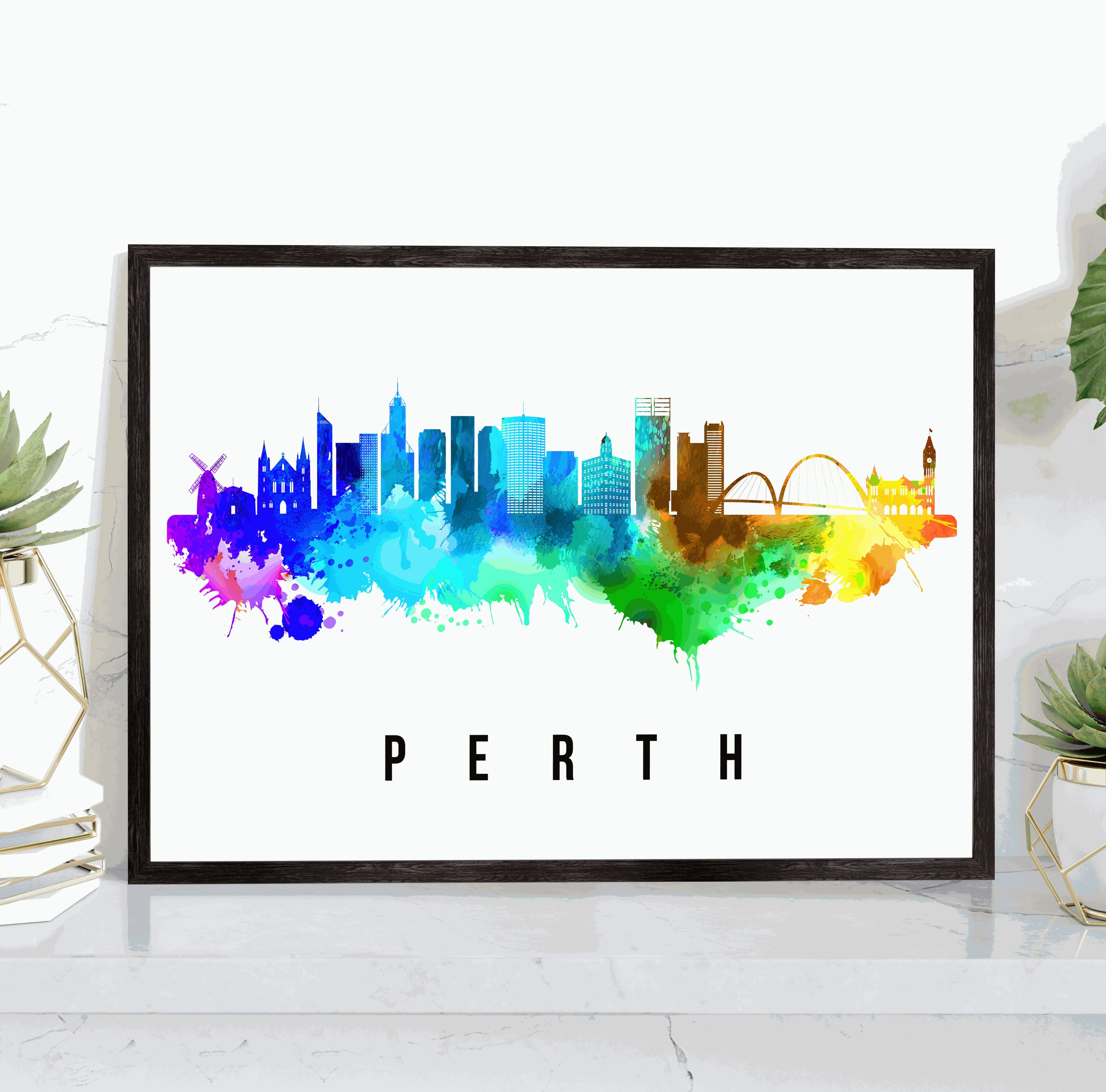 Pera Print Perth Skyline Australia Poster, Perth Cityscape Painting
