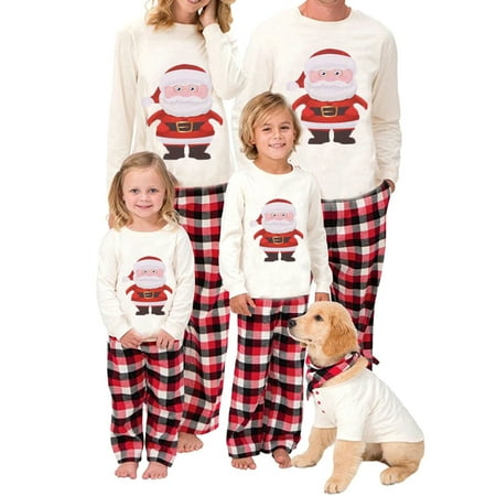 

PDYLZWZY Christmas Family Matching Pajamas Set Cartoon Santa Long-Sleeves Tops with Plaid Pants Suit for Kids 8 Years
