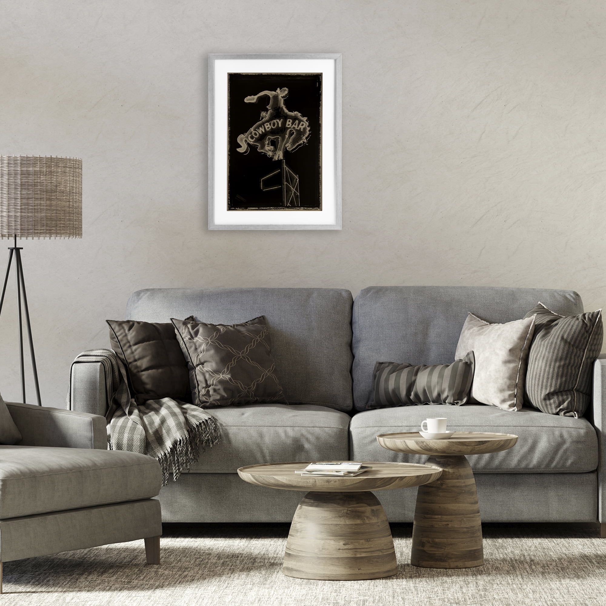 Stupell Industries Cowboy Bar on Black Gray Framed Print Under Glass, design by Grotto Studios