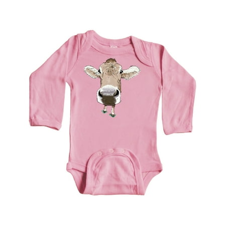 

Inktastic Funny Cow Close Up Gift Baby Boy or Baby Girl Long Sleeve Bodysuit