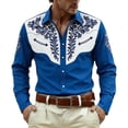 thumbnail image 3 of Mens Shirts Casual Carnival Western Cowboys Long Sleeve Top Festive Print Button Down Lapel Comfortable Shirt for Men Blue XXXL, 3 of 5