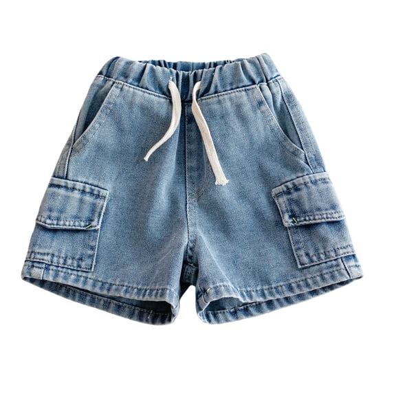 YunPes Cargo Jeans Shorts for Girls Casual Elastic Waist & Drawstring Pull On Jeans Cute High Waisted Denim Shorts with Pockets