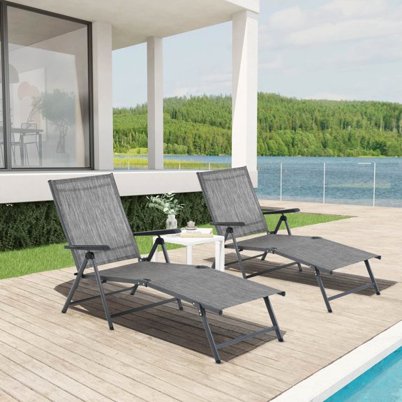 YRLLENSDAN Outdoor Chaise Lounge Chairs Set of 2 for Outside, Pool Folding Lounge Chairs for Beach Outdoor Patio Chairs with Adjustable Reclining