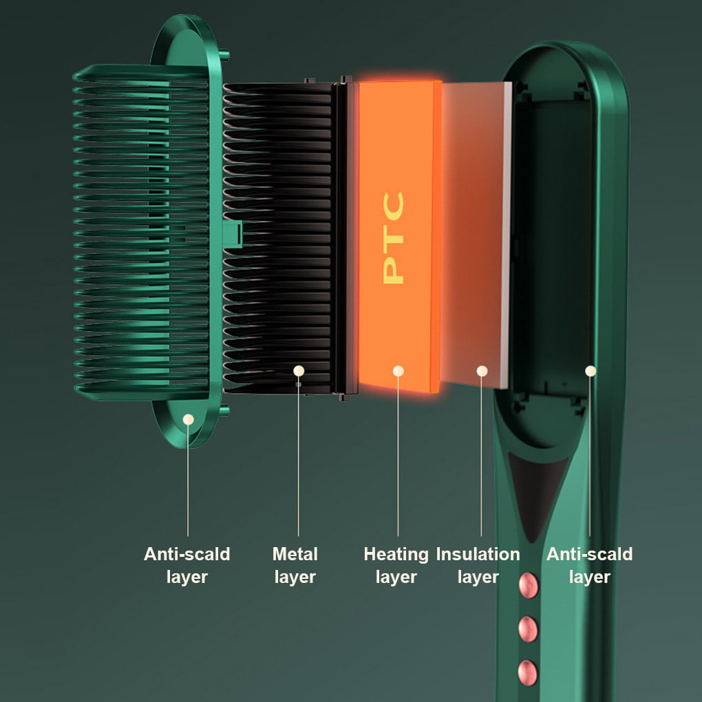 TureClos Hair Straightener Brush Fast Heating Straightening Tool 2-in-1 Anti-Scald Electric Curling Iron Curler