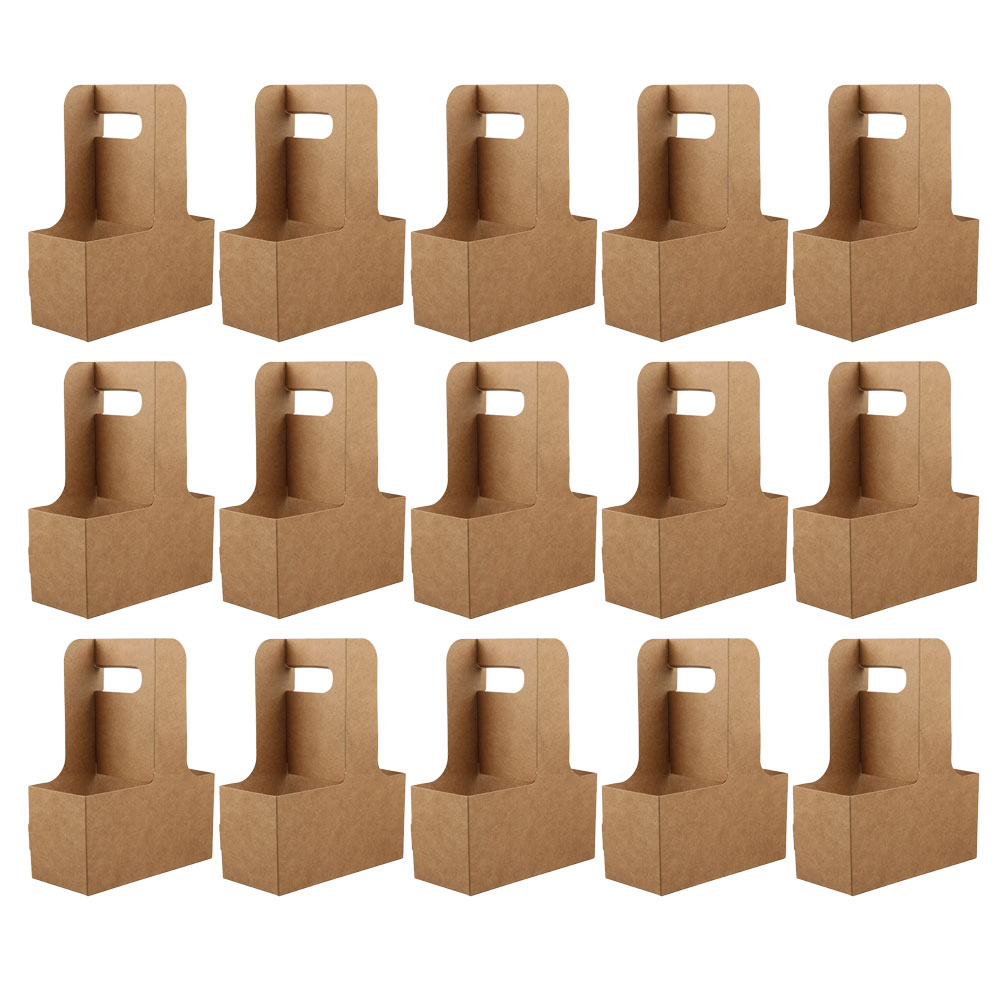 15pcs Kraft Paper Small Drink Carrier Takeout Cup Holder Beverage