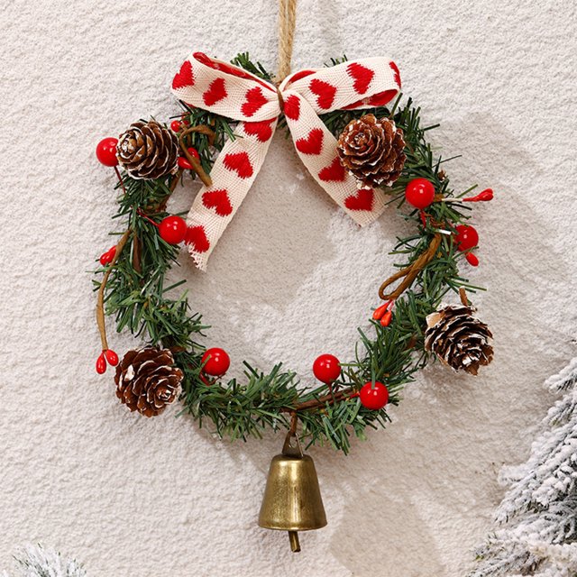 Christmas Wreath Ornaments Rattan Pines Needle Pines Cones Bow Wreath Decorative Small Pendant