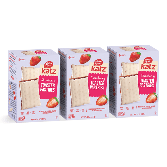 Katz Gluten Free Toaster Pastries - Strawberry |Gluten Free, Dairy Free, Nut Free, Soy Free, Kosher, Ready-to-Eat | (3 Pack, 8.0 Ounce Each)