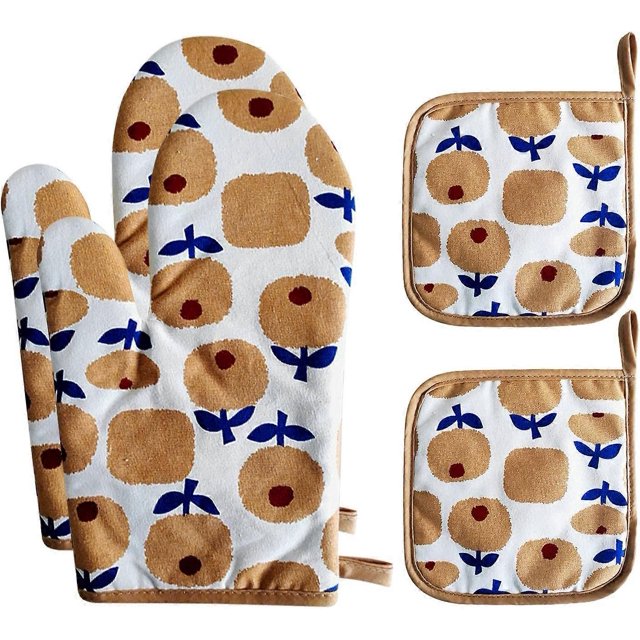 Guantes de horno KAIYANG resistentes al calor y 2 agarraderas marrones
