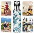 thumbnail image 7 of Yayeee 20oz Insulated Water Bottle Double Wall Stainless Steel with Flip Straw Lid, Green Ocean Waves Pattern, 7 of 7