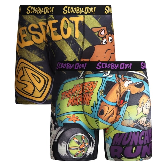 COCO BRANDS Mens Boxer Briefs - 2 Pack Scooby-Doo No Fly Cotton Lined Support Boxers for Men (M-XL)