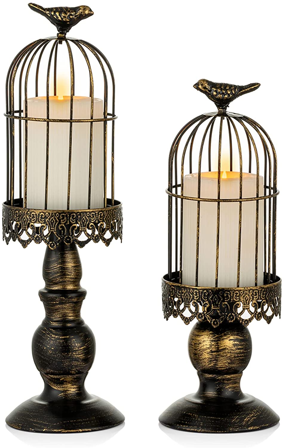 ALXBSONE 4-Piece Black Pillar Candle Holder Set – Orbicular Design, Iron Metal, Table Centerpiece For Weddings & Parties
