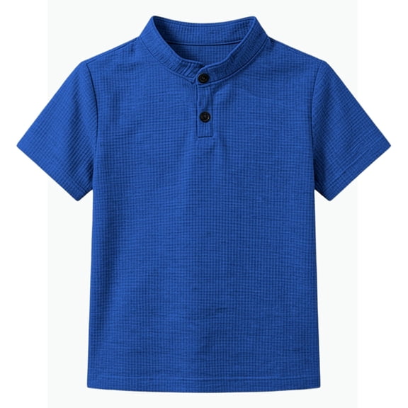 REDARER Boys Waffle Knit Stand Collar Short Sleeve Henley Shirt Comfortable Casual Sport Top for Kids,11-12 Years