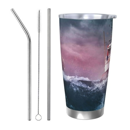 

Matuu Boat Lighthouse Storm Waves for 20oz Durable Thermal Cups Keep Drinks Cold and Hot Insulated Car Mug with Lid-Straw Three-piece Set