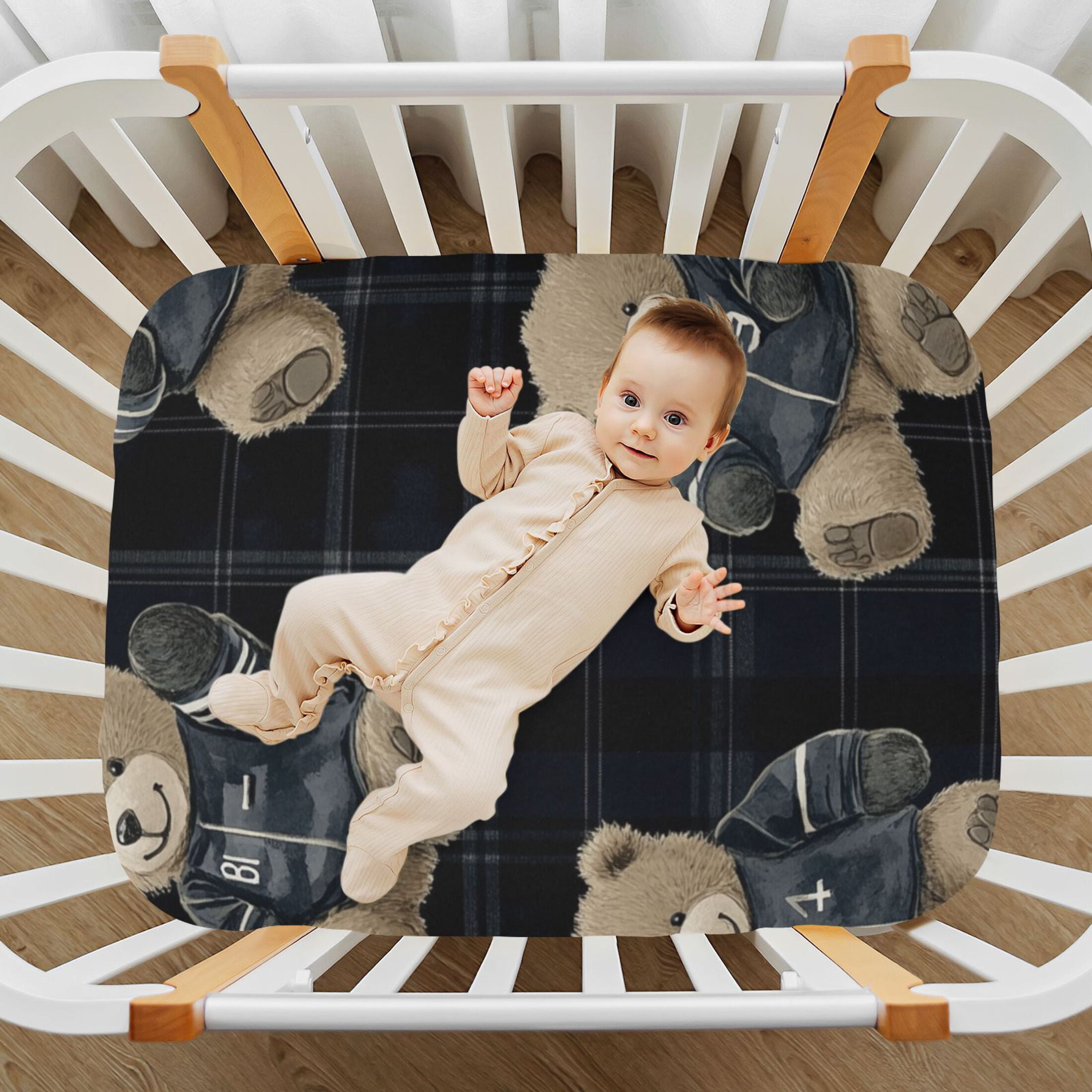 KUANGWANG Ultra Soft Fitted Microfiber Crib Sheets for Newborn Baby Boys Girls Hoodie Bears Plainting Design Cute Pattern