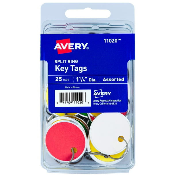 Avery 11/4" Key Tags, Split Ring, Assorted Colors, 25 Tags (11020)