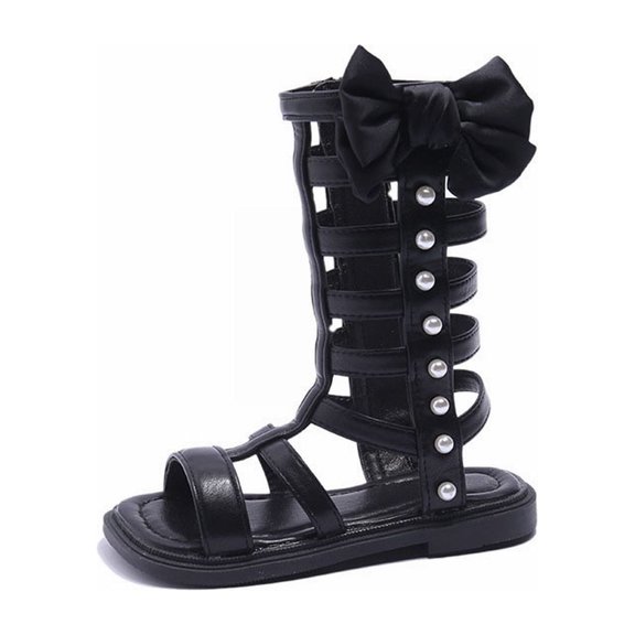 LNMQLPDBS Toddler Summer Shoes Trendy Girls' Sandals with Side Zipper Girls Sandals Size 5 Children's Fashion Princess Shoes with Side Bowknot and Pearl Decoration Roman Sandals