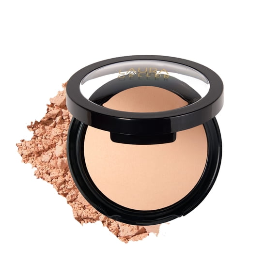 LAURA GELLER NEW YORK Baked Double Take Powder Foundation - Porcelain - Buildable Medium to Full Coverage - Matte Finish