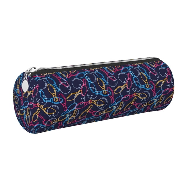Disketp Multicolor Bowling Estuche Organizador de Lápices de Cuero, Estuche de Oficina con Cremallera para Bolígrafo y Lápiz