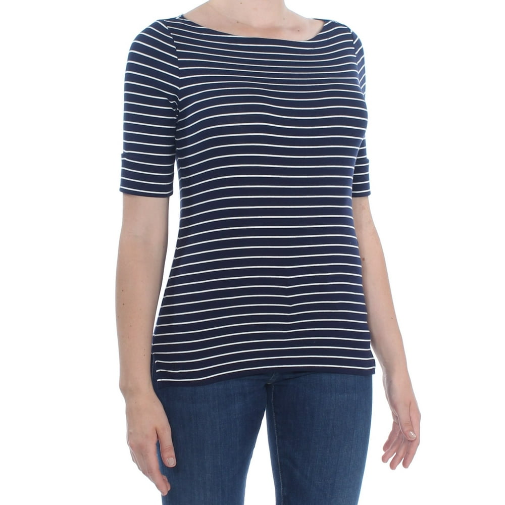 Ralph Lauren - RALPH LAUREN Womens Navy Striped 3/4 Sleeve Boat Neck T-Shirt Top Size M