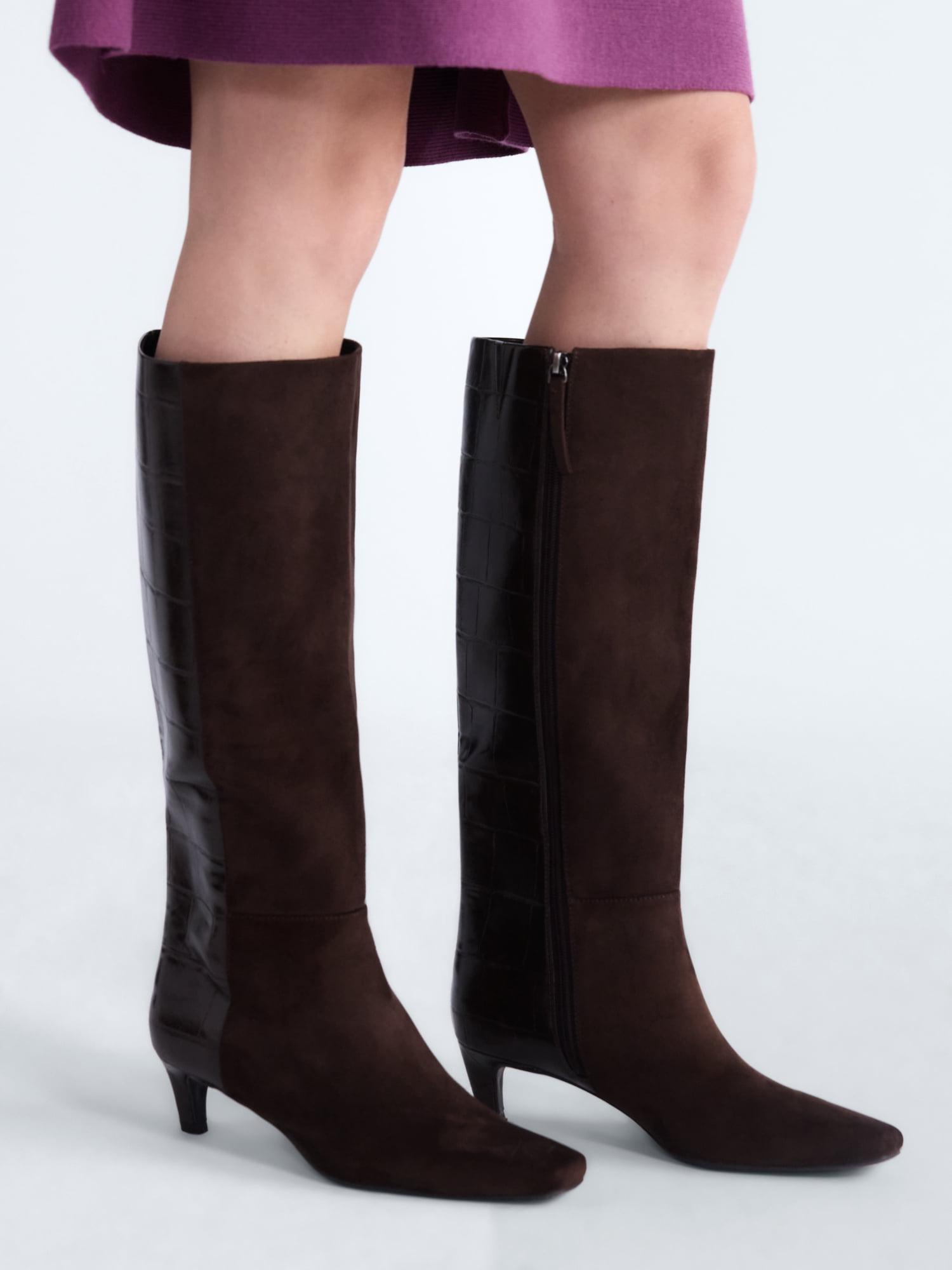 Scoop Women’s Two Tone Kitten Heel Knee High Boots, Wide Width Available