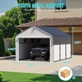 thumbnail image 2 of 10 ft. W x 16 ft. D Heavy Duty Metal Frame Carport with Solar Lamp, Outdoor Garage Car Shelter with Powder-Coated Steel Roof & Fabric Sidewall, 2 of 10