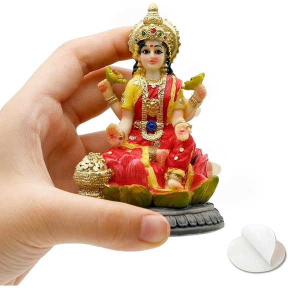 BangBangDa Lakshimi for Car Dashboard - Birthday Gifts for Indian 3.9" High Multi-Color Hindu Goddess Lord Lakshimi Idol Statue - Hand Painted Polystone Laxmi Figurine for Car Decor