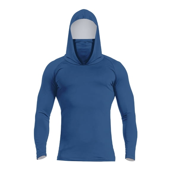 GrmtClth Men's Sun Protection Hooded Summer Long Sleeve Tops Active with Mask Clothes Workout Outfits Blue XL