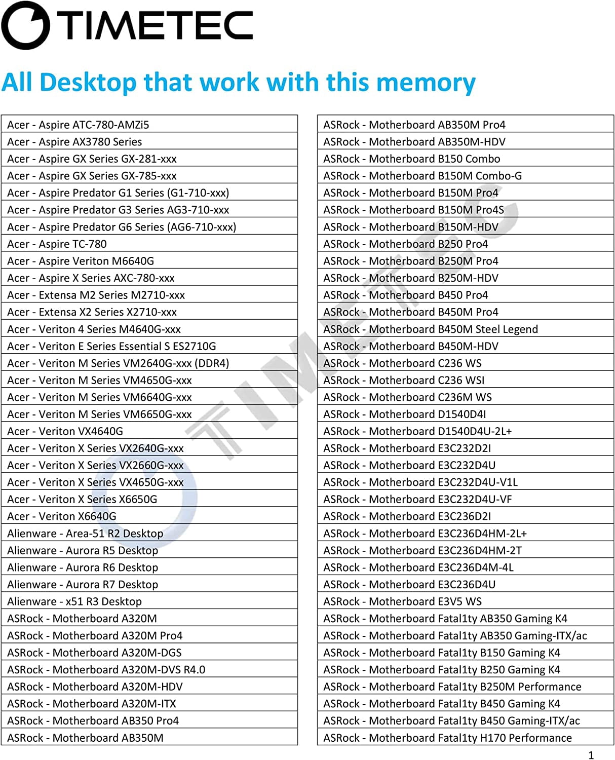 Timetec DDR4 8GB RAM Memory Module, 2400MHz PC4-19200, Non-ECC Unbuffered, 1.2V CL17, Single Rank 1Rx8, 288-Pin UDIMM