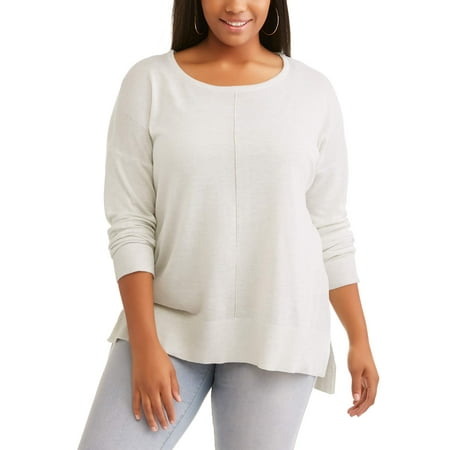 Junior Plus Long Sleeve High Low Crew Sweater