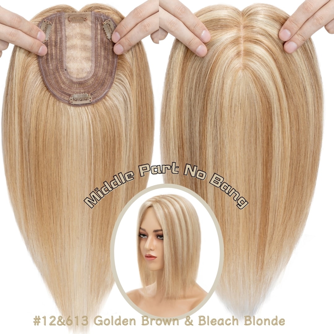 Clip In Hair Extensions 100% Remy Real Human Hair Piece Top Piece Toupee Woman's Topper For Thin Hair Hairpiece For Hair Loss Cover Russian Hair 6-18 inch Highlight