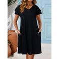 thumbnail image 6 of SHIBEVER Womens Dresses Summer Midi Short Sleeve Dresses for Women Black Maxi V Neck Casual Bohemian Pocket Dress Dressy Comfort Flowy Maxi Dresses XXL, 6 of 9