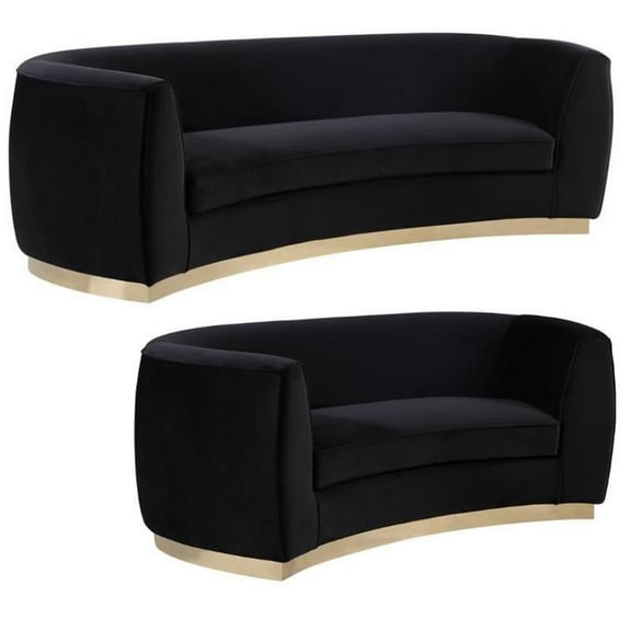 Home Square 2-Piece Furniture Set with Velvet Loveseat and Sofa in Black