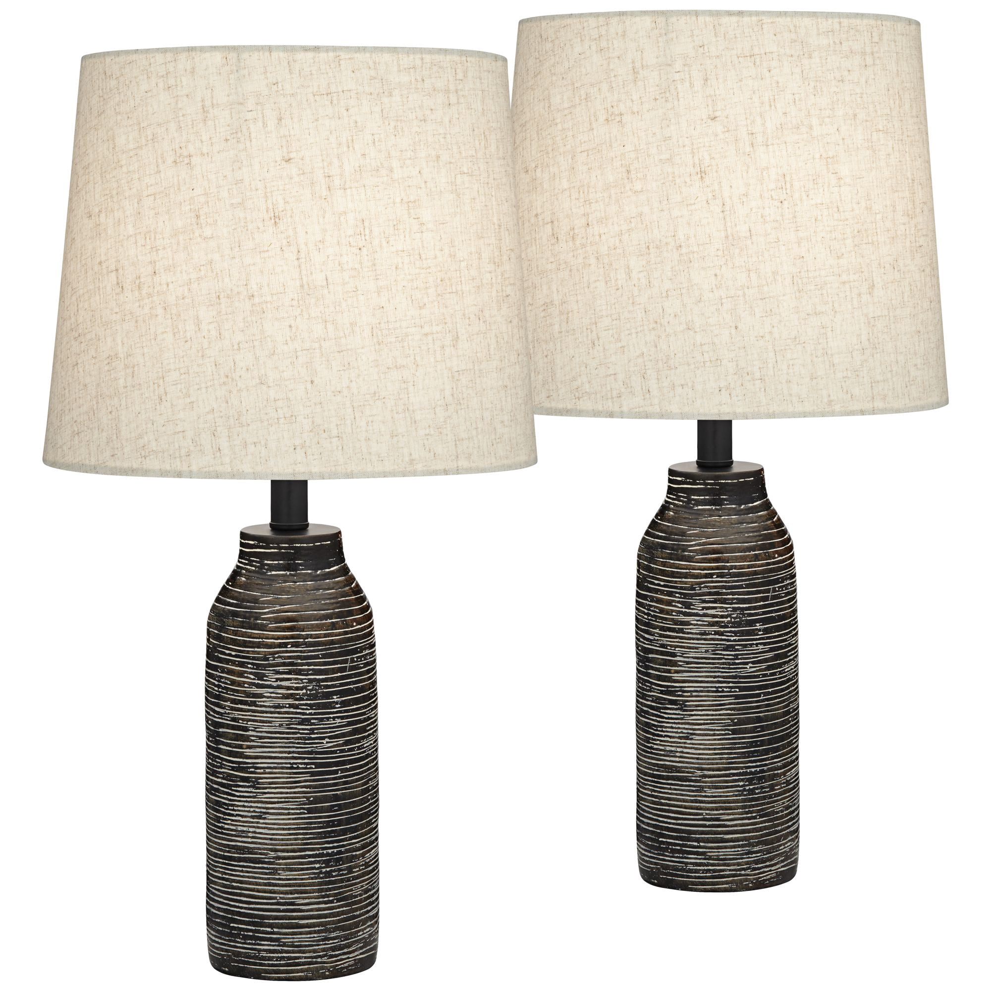 360 Lighting 24" High Mid Century Modern Farmhouse Rustic Table Lamps Set of 2 Black Finish Oatmeal Shade Living Room Bedroom