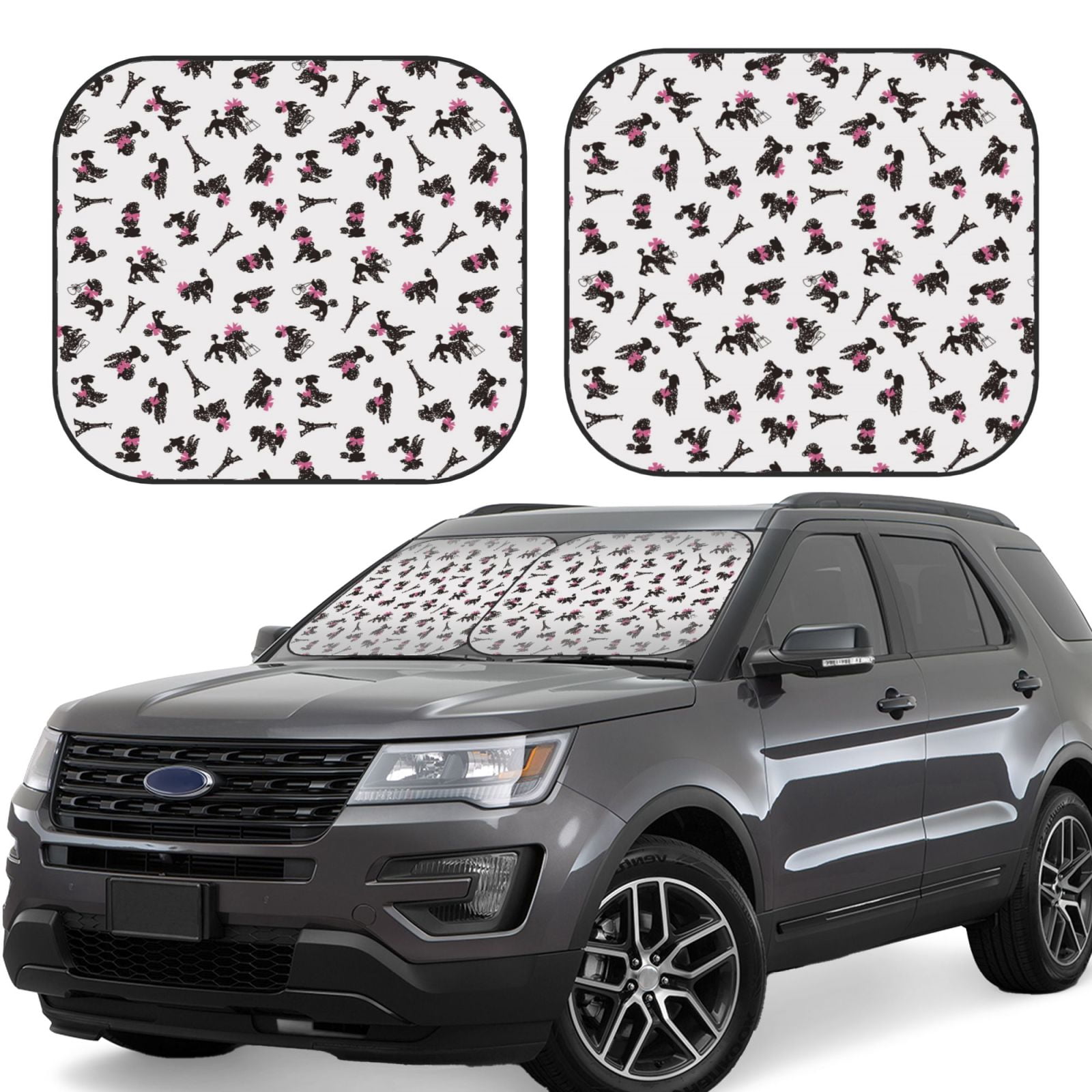 Easygdp Chien Caniche pour 2 Pcs Pare-Soleil Pliable pour Voiture, SUV, Camion-Grand