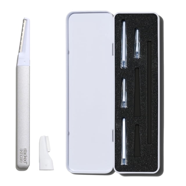 Kit de cuidado facial apilado de dermaplaning con 7 cuchillas y funda