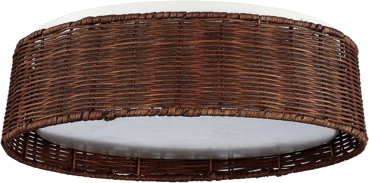 Parrot Uncle Farmhouse Rattan Drum Flush Mount Ceiling Lights LED Lighting for Bedroom Living Room Dining Room, 16.5 Inch