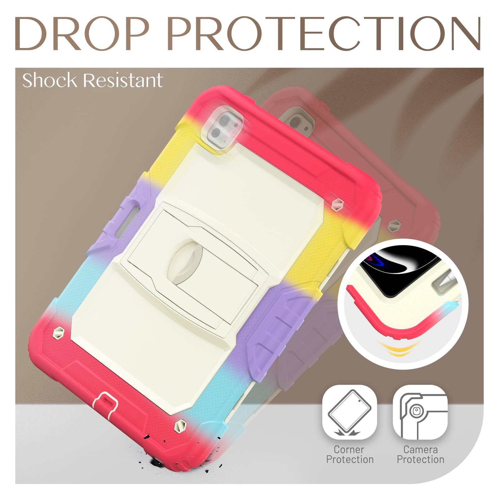 Rugged Case For Apple iPad Pro 11 (2024) – 3-Layer Protection Shockproof Stand Cover with Screen Protector, Adjustable Stand, Shoulder Strap, & Pencil Holder -- Colorful Red