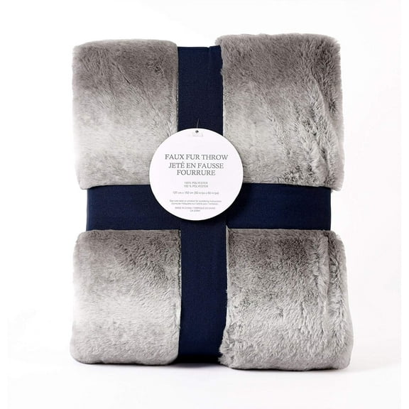 Markethouse Faux Fur Throw Blanket - 50 x 60 Inch Soft, Luxurious [Grey]