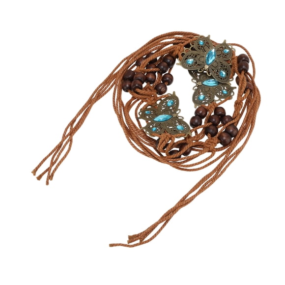 Bargains Únicos 1 Pc Cinturón de Cuerda Hecho a Mano Elegante Mariposa Ajustable Cuerda de Cintura Marrón Azul