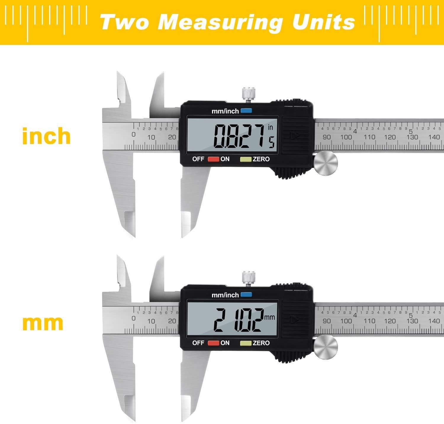 Digital Caliper, 0-6" Calipers Measuring Tool - Electronic Micrometer Caliper with Large LCD Screen, Auto-Off Feature, Inch and Millimeter Conversion