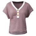 thumbnail image 4 of Women's Tops Short Sleeve Striped Button V-Neck Knitted Sweater Shirts Trendy Cute Dressy Casual Loose Fit Pullover Blouses, 4 of 4