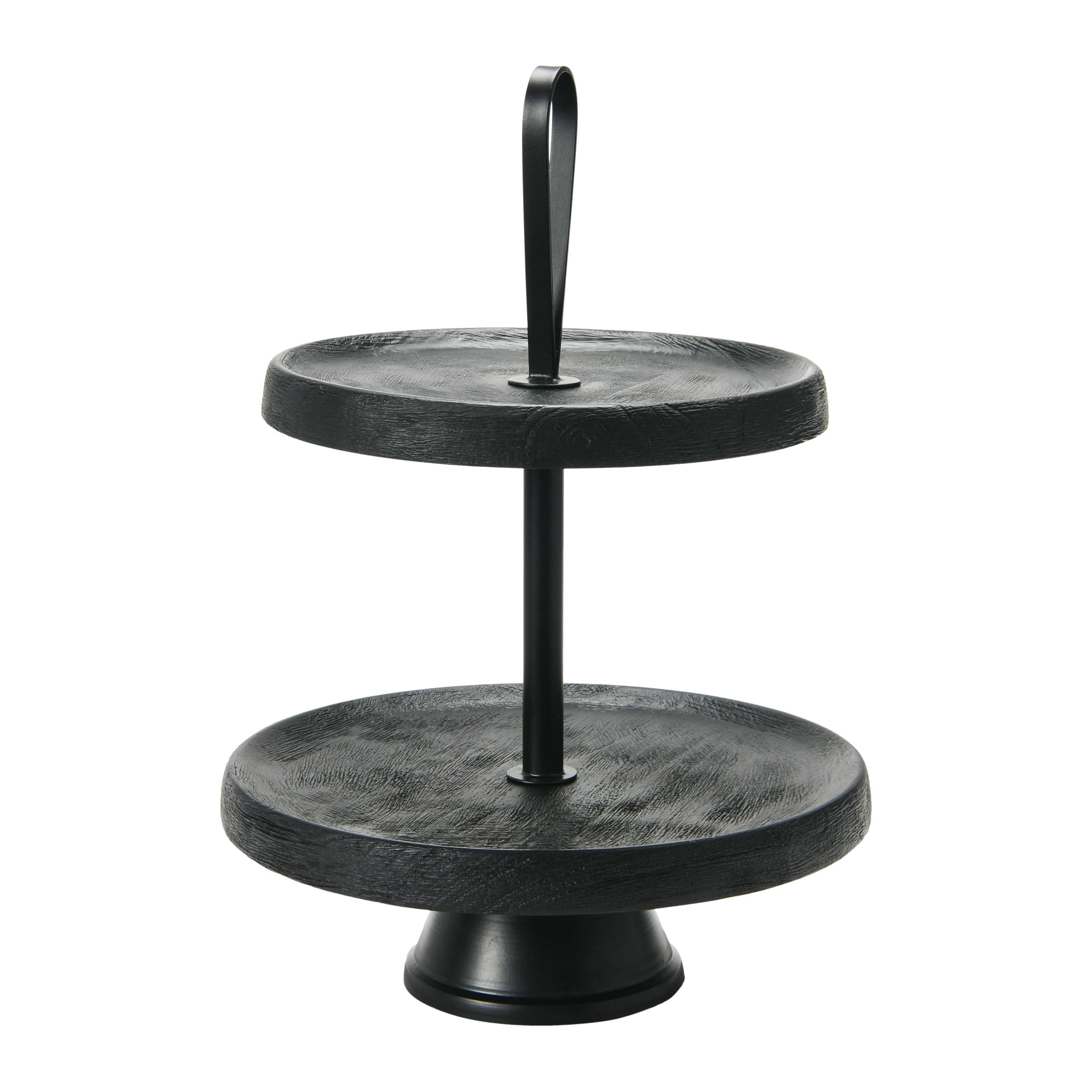 Creative Co-Op Elegant Modern 2-Tiered Tray Cake Stand or Desert Serve ware Tower, Black Mango Wood