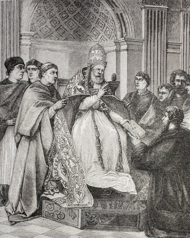 Pope Gregory Ix Handing The Decretals To An Advocate Of The Consistory After A Fresco By Raphael In The Vatican From Military And Religious Life In The Middle Ages By Paul Lacroix Published London Cir