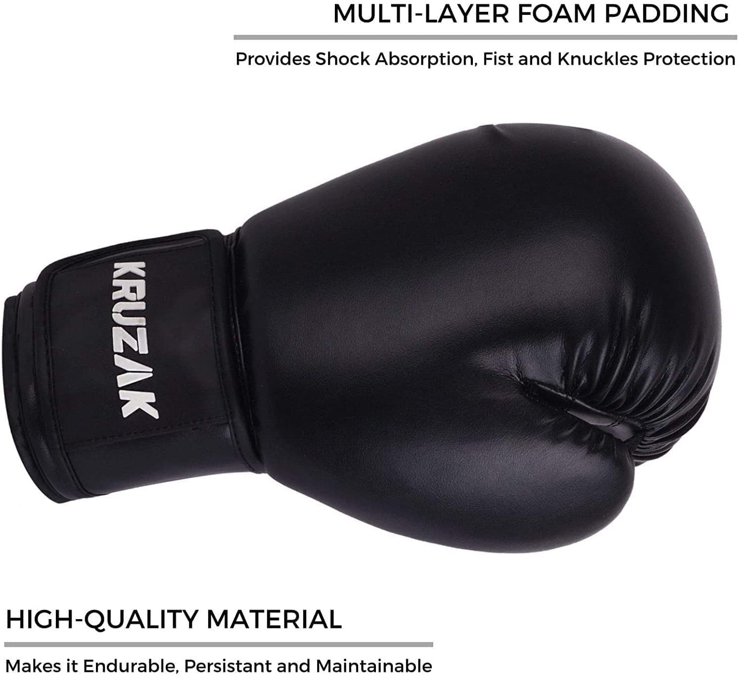 Kruzak Boxing Gloves for Kids 5-10 Years - Black - 4OZ