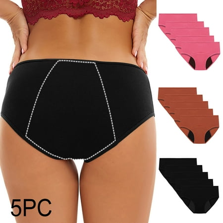 CFLVAEK 5 Pack Womens Period Underwear Briefs Plus Size Mid Rise Panties Leak Proof Panty Comfotable Cotton Underpants 2025 Black XXL