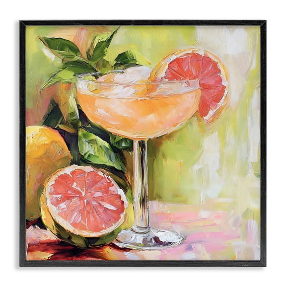 Stupell Industries Modern Grapefruit Summer Cocktail Black Framed Giclee Art, 12 x 12, by Riley B