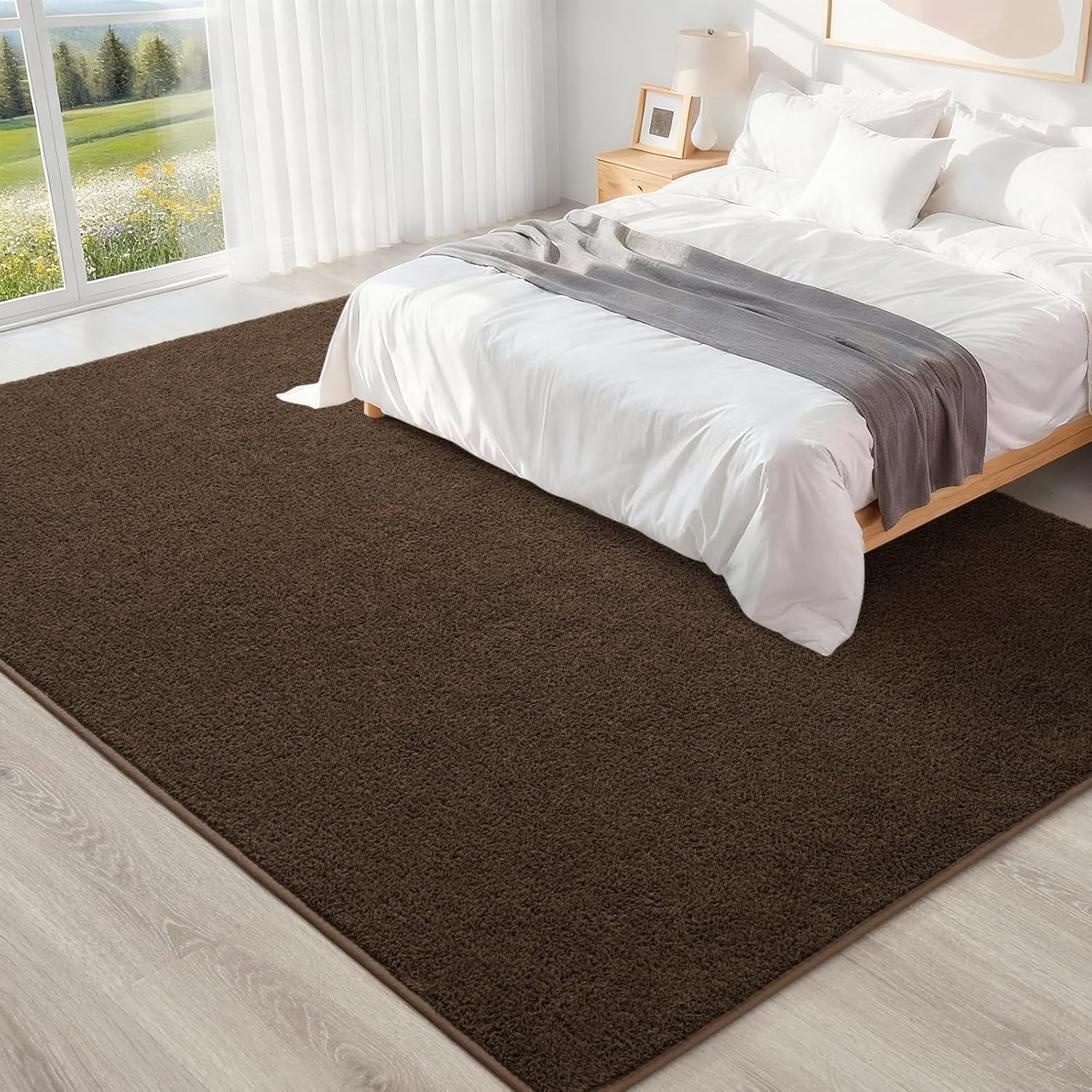 Noahas Soft Low Pile Rug Modern Area Rugs for Bedroom Living Room,Suitable for Boys Girls Teenagers and Adults with Super Soft Touch , Brown , 7' x 10'