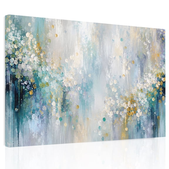Blue Flowers Canvas Print Wall Art Oil Painting Texture Splatters Art Petals Abstract Wall Decor Modern Artwork Paintings Pictures for Living Room Stretched and Framed Ready to Hang - 12" x 16"