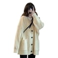 thumbnail image 5 of Women Sweater Coat V-Neck Long Sleeve Solid Color Knitting Coat with Large Pockets Mid-Length Loose Fit Sweater Cardigan, 5 of 8