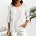 thumbnail image 2 of Lmueinov 3/4 Sleeve Length Tops for Women 100%Cotton Solid Crew Neck Casual Tunic Shirts Lightweight Pullover Blouses for Summer Fall Daily Vacation, 2 of 7
